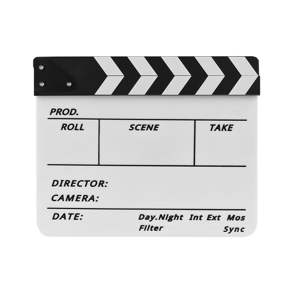 Dry Erase Acrylic Director Film Clapboard Movie TV Cut Action Scene Clapper Board Slate with Marker Pen, Color Stick, White