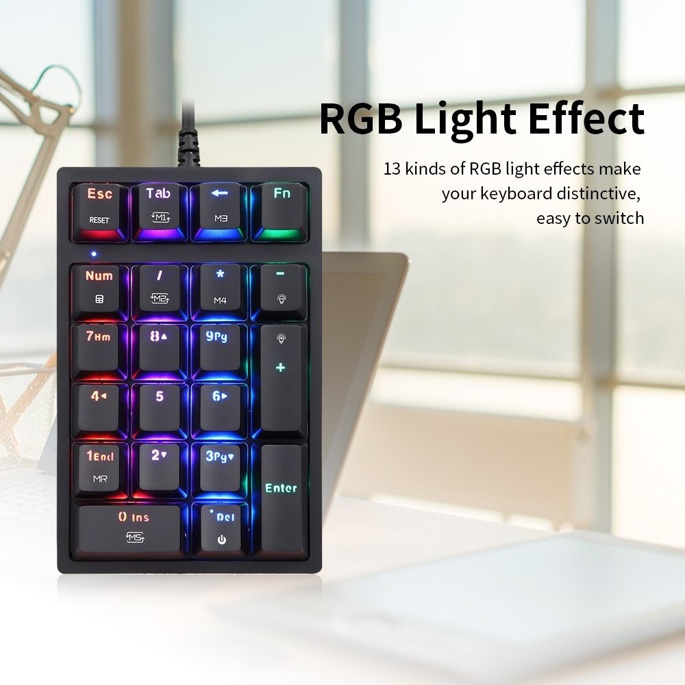 K24 Numeric Mechanical Keyboard 21 Keys USB Wired Keyboard with 13 RGB Light Effects OUTEMU Blue Switch