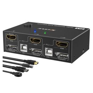 Dual Monitor KVM Switch HD and DP 2 Port 4K@60Hz HDMI DP Extended Display Switcher for 2 Computers Share 2 Monitors