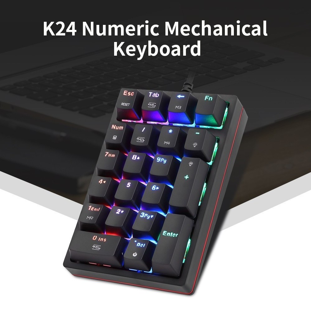 K24 Numeric Mechanical Keyboard 21 Keys USB Wired Keyboard with 13 RGB Light Effects OUTEMU Blue Switch