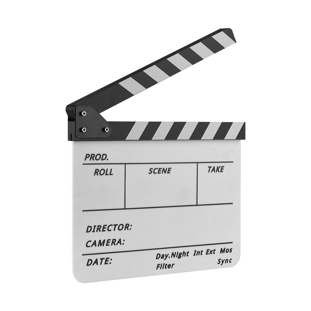 Dry Erase Acrylic Director Film Clapboard Movie TV Cut Action Scene Clapper Board Slate with Marker Pen, Color Stick, White