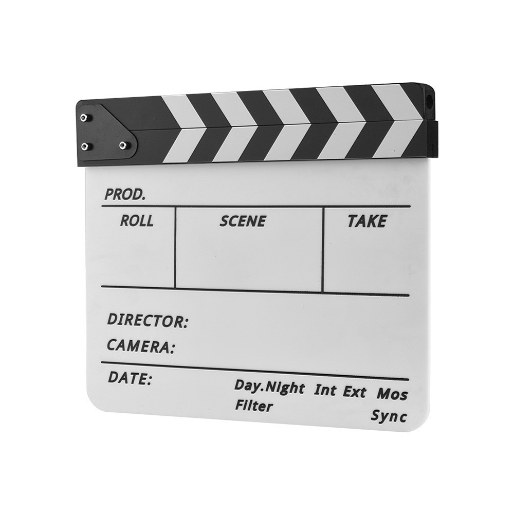 Dry Erase Acrylic Director Film Clapboard Movie TV Cut Action Scene Clapper Board Slate with Marker Pen, Color Stick, White