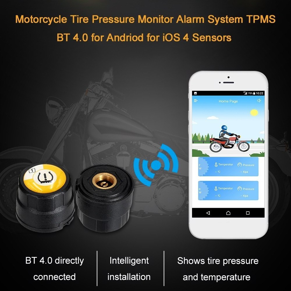 Motorcycle Tire Pressure Monitor Alarm System TPMS BT 4.0 for Andriod for iOS 4 Sensors