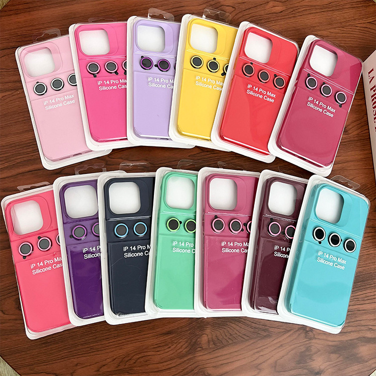 Wholesale Solid Color Case for iphone 15 14 Camera Lens Film Silicone Shockproof Phone Cover for iphone 15 pro max 14