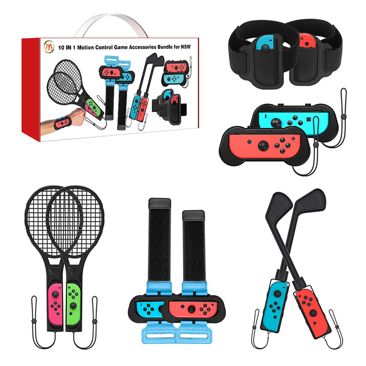 for Nintendo Switch Sports Accessories Kit 10 in 1bundle family Party Pack with Golf Clubs Tennis Rackets and Strap