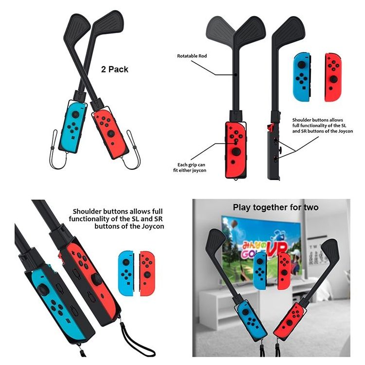 for Nintendo Switch Sports Accessories Kit 10 in 1bundle family Party Pack with Golf Clubs Tennis Rackets and Strap