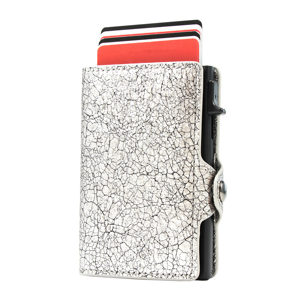 CASEKEY Silver Metallic Pu Leather Smart Popup Wallet Anti Theft RFID Wallet Automatic Coin Purse Zipper Wallet for Men