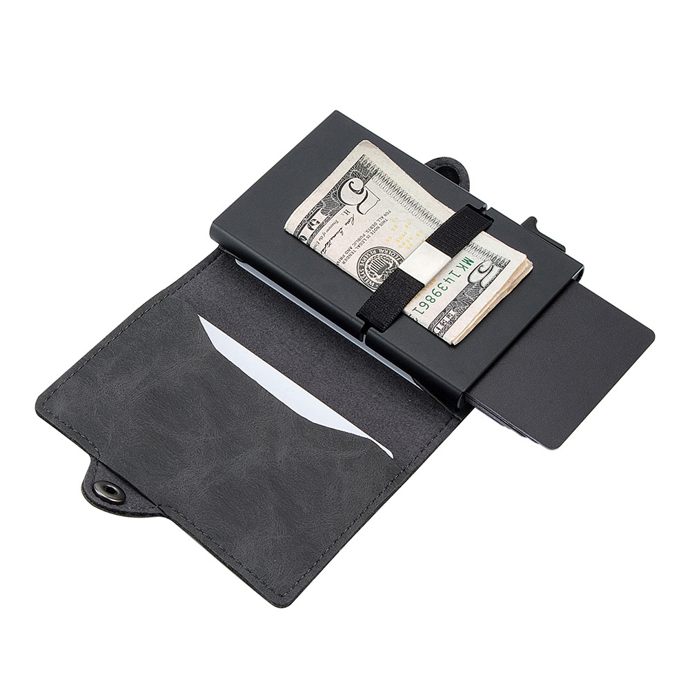 Custom Minimalist PU Leather Money Clip Wallet Billetera De Cuero Con Bloqueo Rfid Protection Popup Business Card Holder for Men