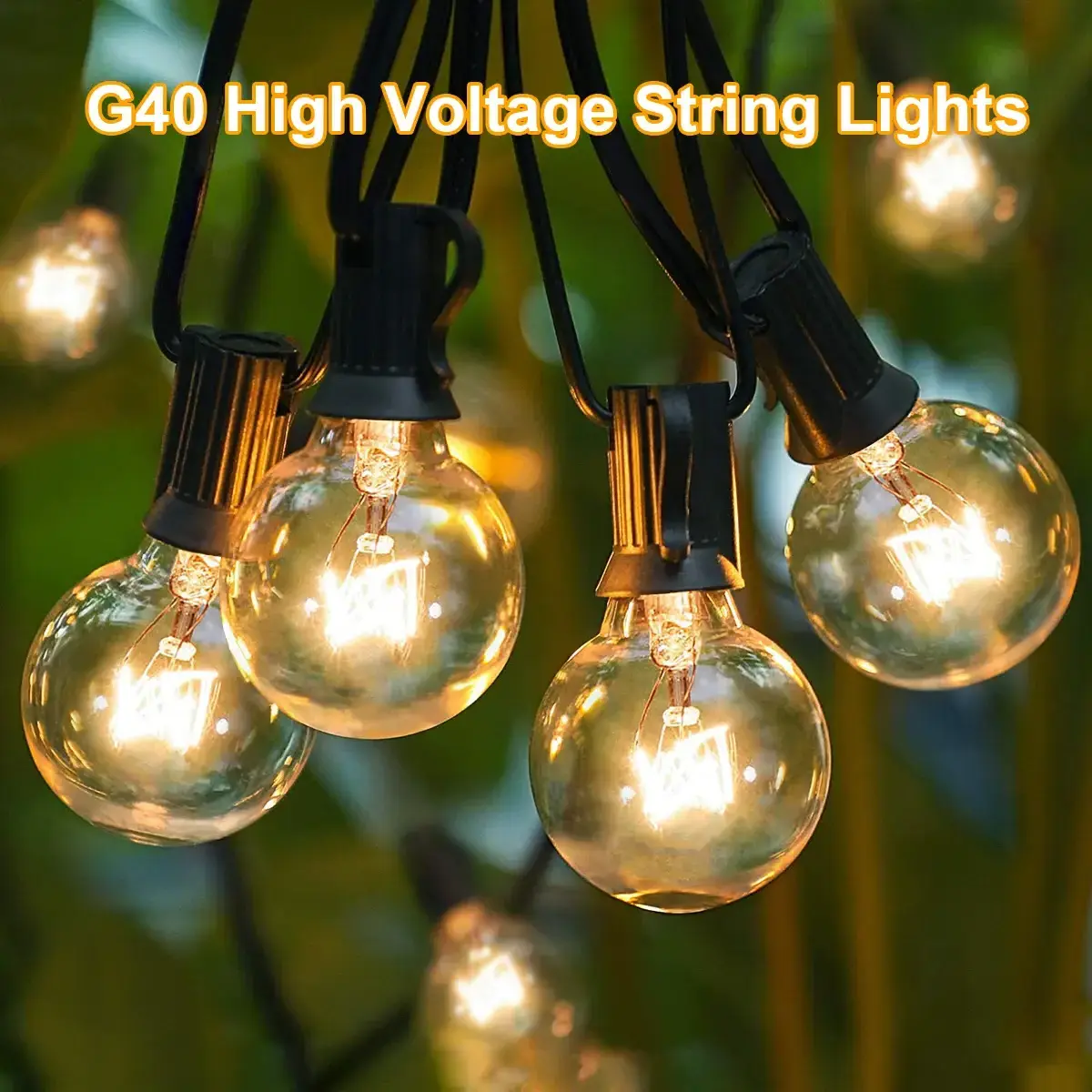 100ft G40 String Lights 100 Edison Style Globe Bulbs Black Wire Connectable Outdoor Led Light String