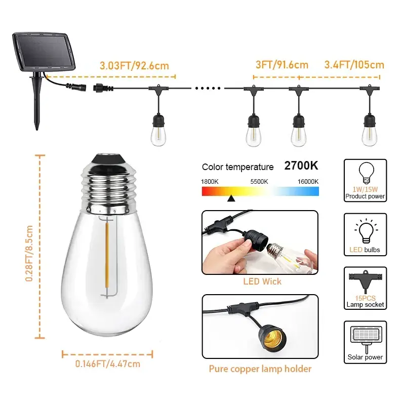 The New Water Proof Led Outdoor S14 Solar Powered Festoon Garden Lights String    Led Outdoor Solar Powered Festoon Lights