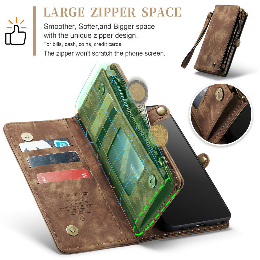 CaseMe Wallet Case for iPhone 13 Flip Leather Book Phone Cover Magnet Sturdy for Samsung Galaxy A52 Wallet 2 in 1 Zipper Case