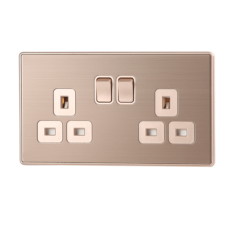 16A 2 Gang 1 Way Switch Light switch brushed Stainless Golden electric wall switch socket 86*86mm Factory