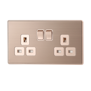 16A 2 Gang 1 Way Switch Light switch brushed Stainless Golden electric wall switch socket 86*86mm Factory