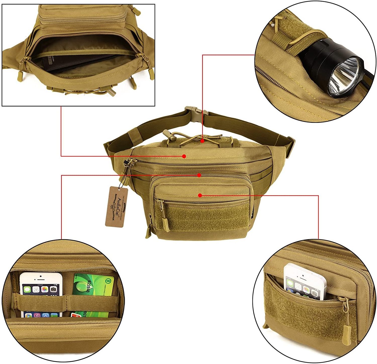 Custom Tactical Fanny Pack, Belt Tactical Waist Bag Hip Belt Bumbag Utility Bags for Outdoor Hiking