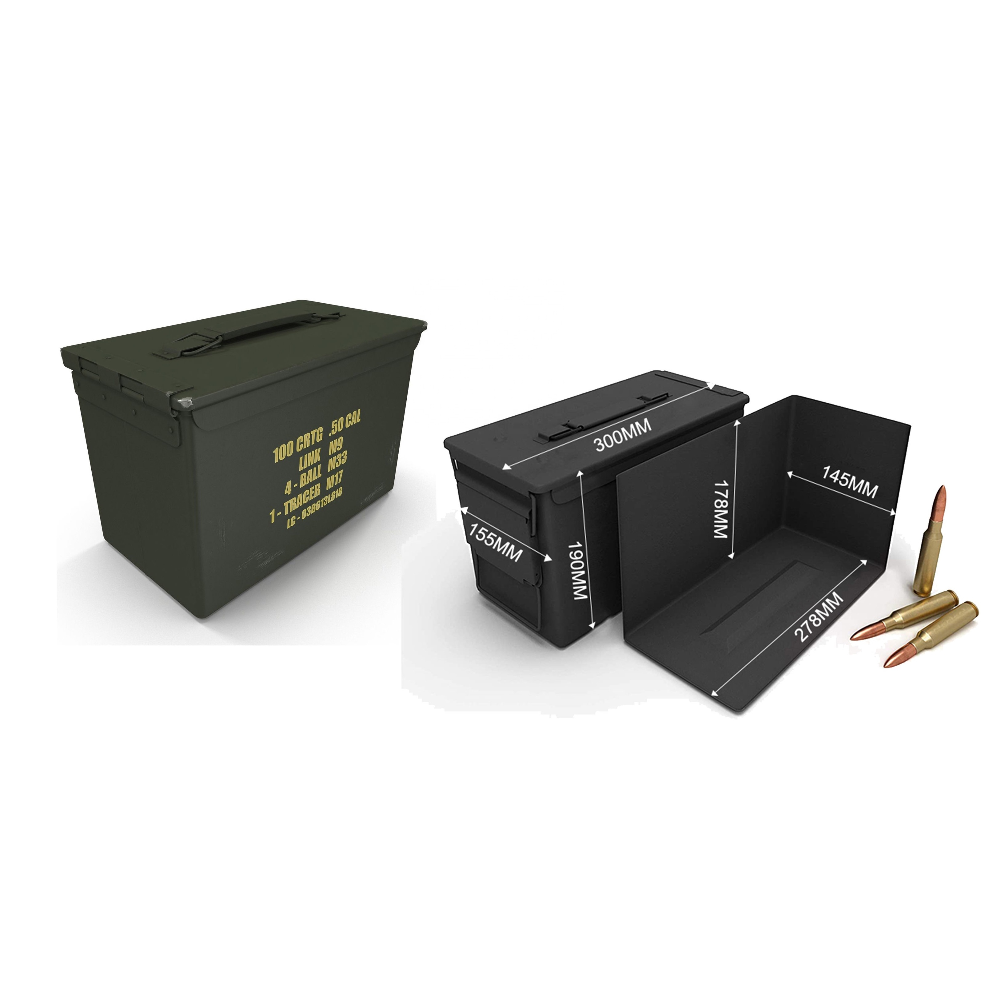 custom size wholesale 30 50 cal metal black ammo can steel box