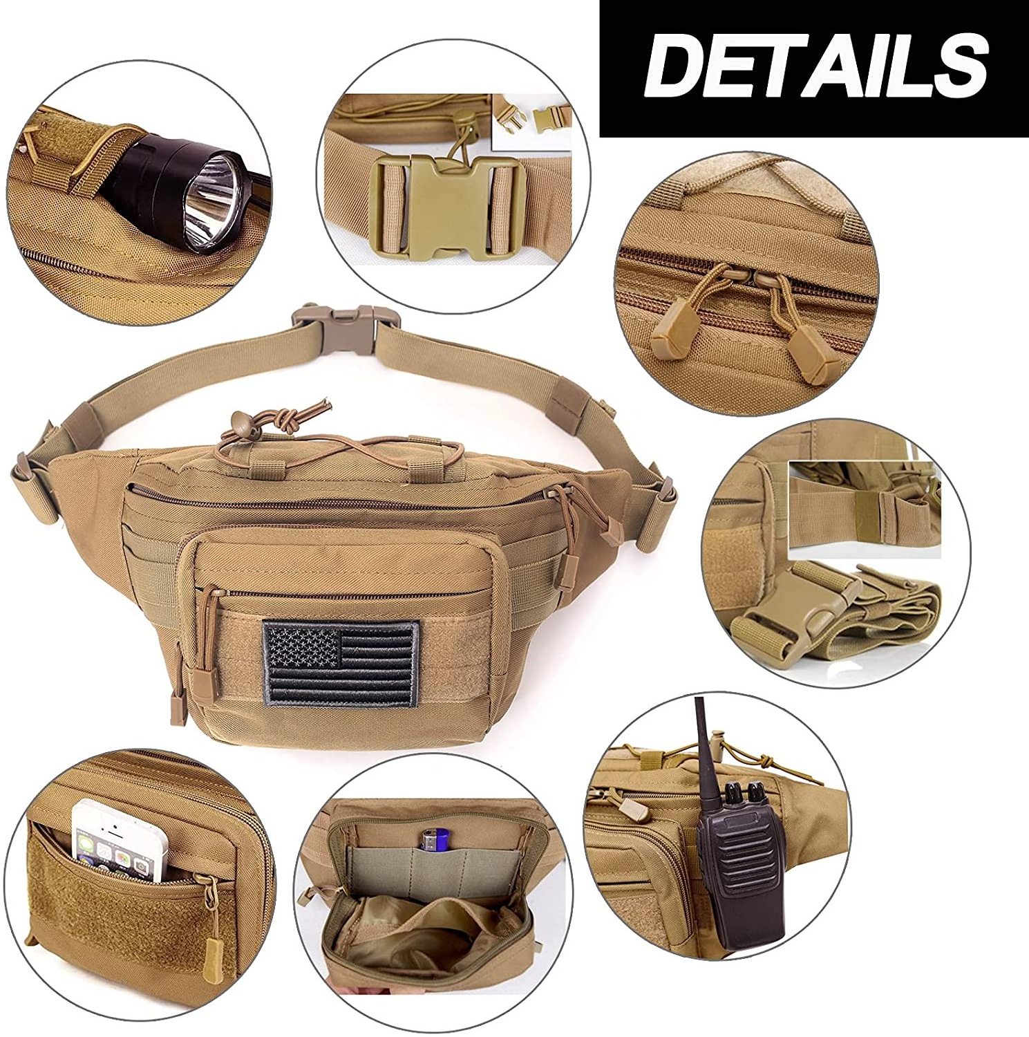 Custom Tactical Fanny Pack, Belt Tactical Waist Bag Hip Belt Bumbag Utility Bags for Outdoor Hiking