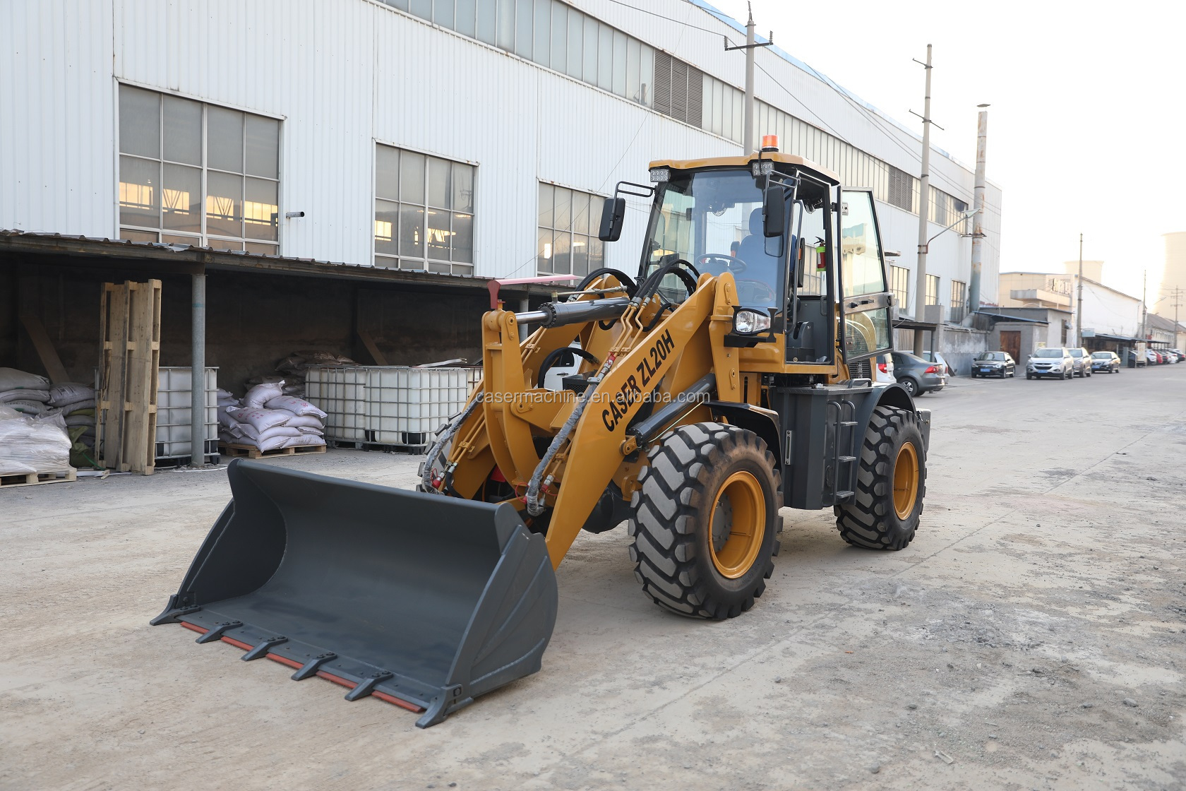 2Ton wheel loader with log fork,V-snow blade 4 in 1 bucket and snow blower CASER ZL20