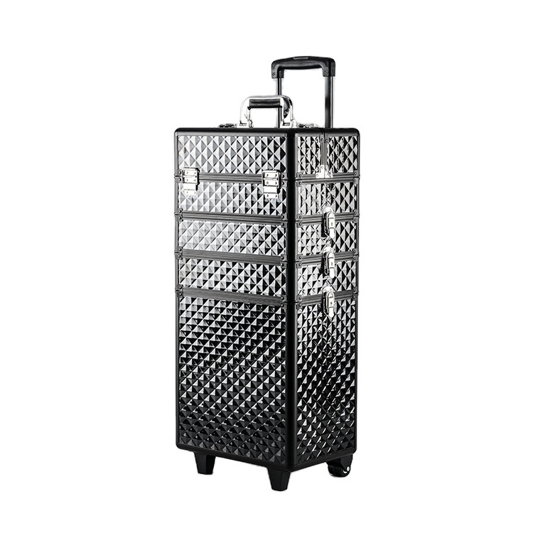 GLARY professional rolling makeup train case with trays travel makeup box suitcase multi-functional cosmetic trolley case box