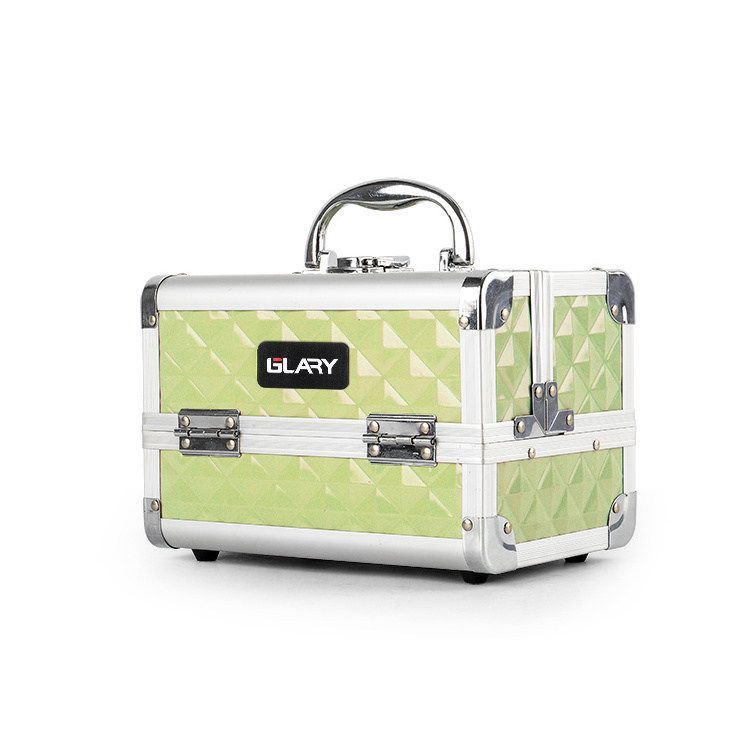 GLARY portable travel makeup carrying case multi-tray hard makeup case with handle durable aluminum frame makeup box case