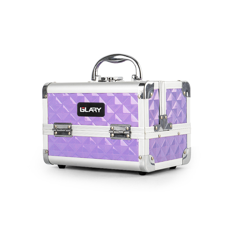 GLARY portable travel makeup carrying case multi-tray hard makeup case with handle durable aluminum frame makeup box case