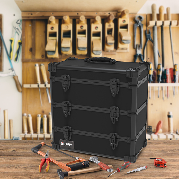 Glary black storage aluminium tool box hard tool box lock with drawer abs tool case