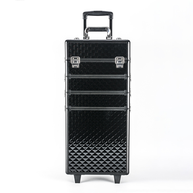 GLARY professional rolling makeup train case with trays travel makeup box suitcase multi-functional cosmetic trolley case box