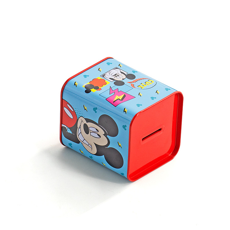 Customized printed tin box coin bank rectangular tin box metal tinplate money tin can