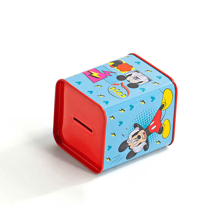 Customized printed tin box coin bank rectangular tin box metal tinplate money tin can