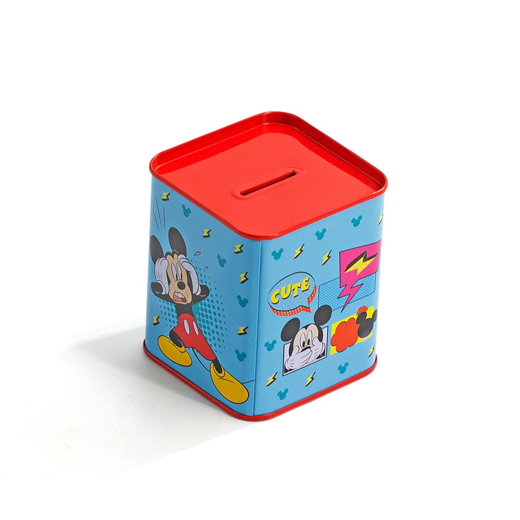 Customized printed tin box coin bank rectangular tin box metal tinplate money tin can