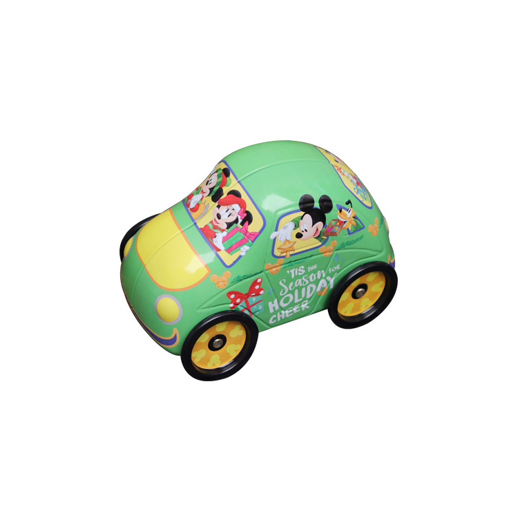 Car shape four wheels kids toys can save small things easy open colorful print tin box