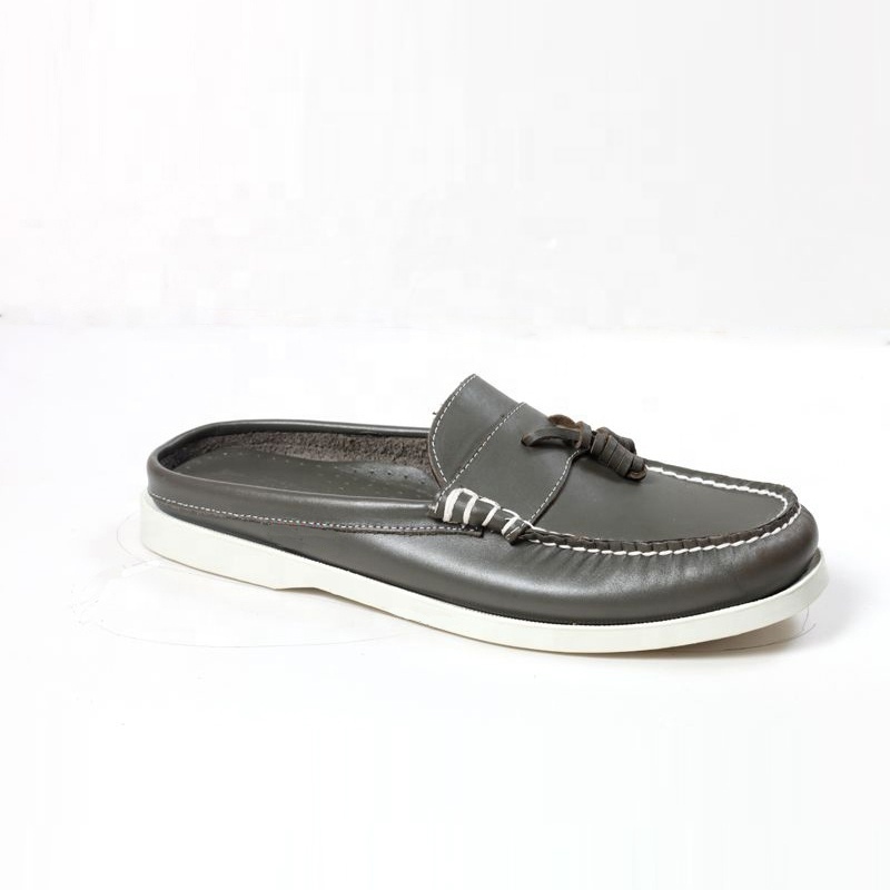 Tassel Genuine Leather Half Slippers Slip On Loafers Men Half Boat Shoes