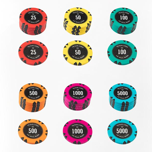 Casino quality clay poker chip with customised colour and logo in lay 14 gm casino chip