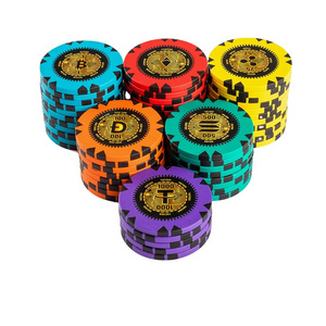 Casino quality clay poker chip with customised colour and logo in lay 14 gm casino chip Crypto Poker Chips Baccarat Blackjack