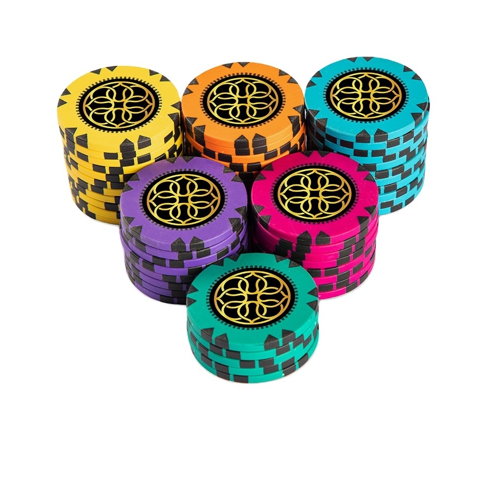 Casino quality clay poker chip with customised colour and logo in lay 14 gm casino chip Europeon poker tour Baccarat Blackjack