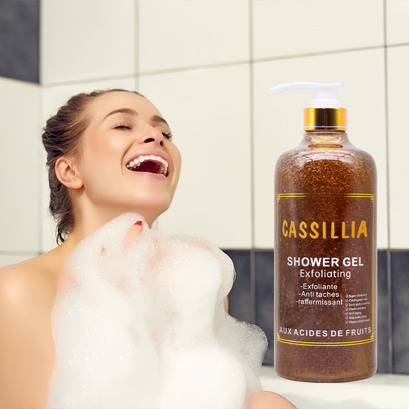 Cassillia wholesale body lightening shower gel for black skin organic brightening whitening 1000ml black seed oil body wash