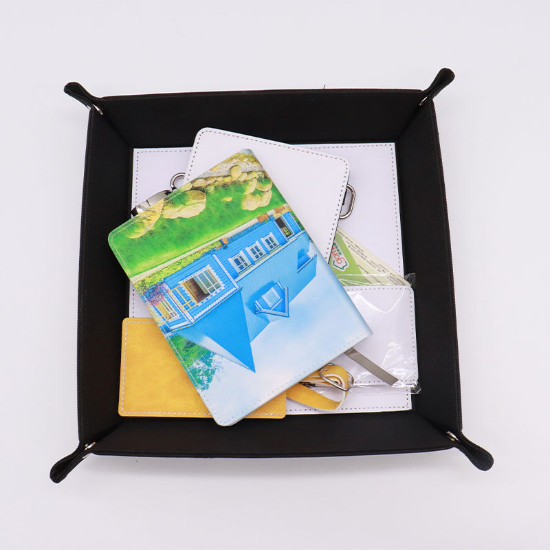 Hot selling Valet Tray Sublimation PU Leather foldable square display cash folding Coin Oxford Fabric Storage Tray