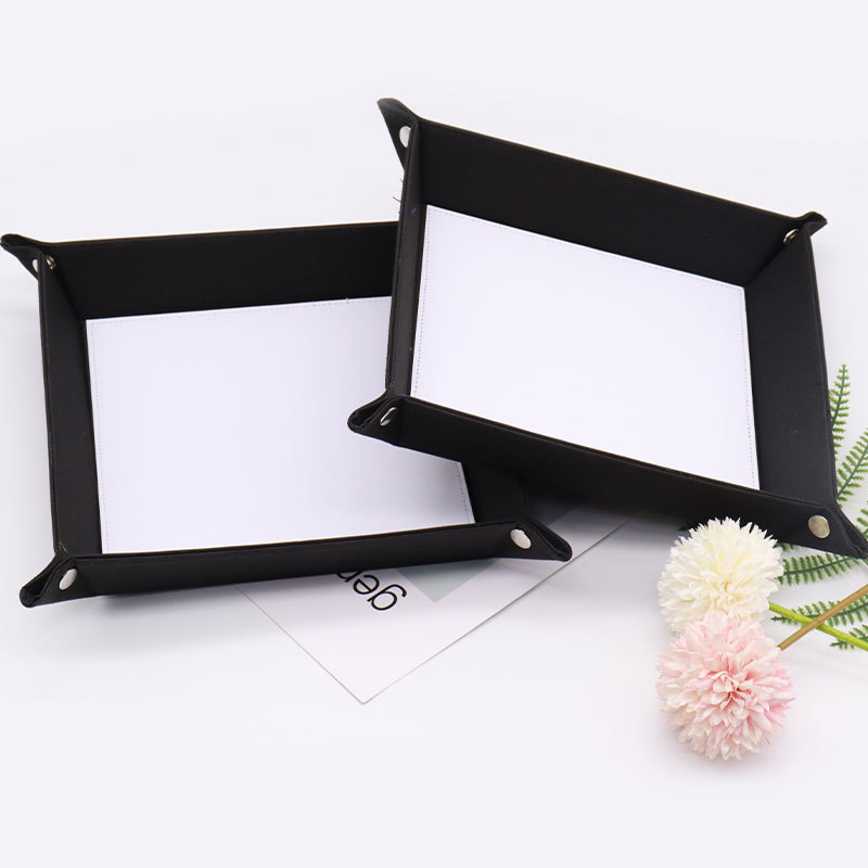 Hot selling Valet Tray Sublimation PU Leather foldable square display cash folding Coin Oxford Fabric Storage Tray