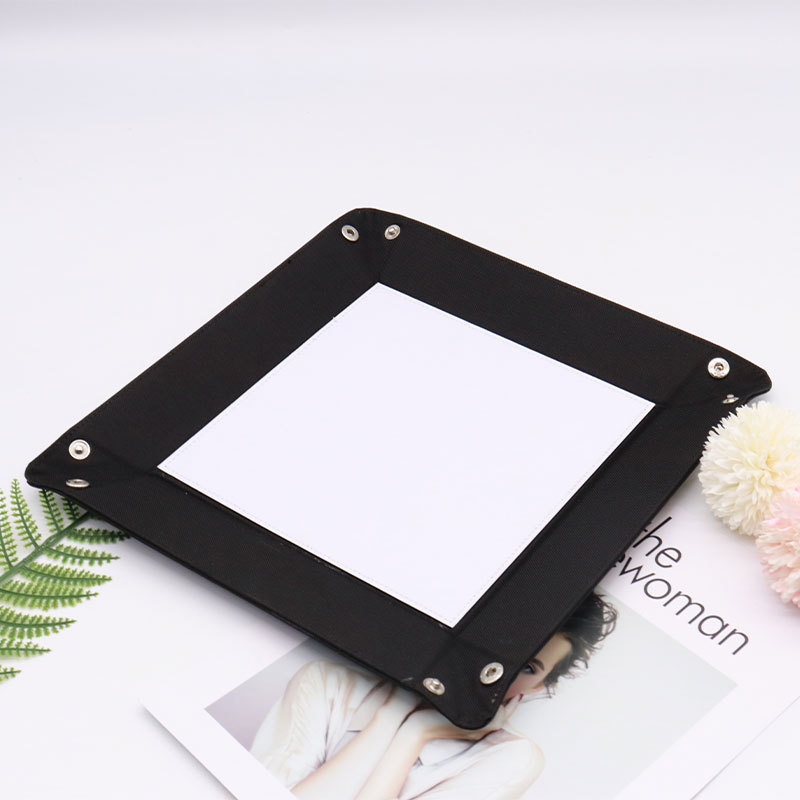 Hot selling Valet Tray Sublimation PU Leather foldable square display cash folding Coin Oxford Fabric Storage Tray