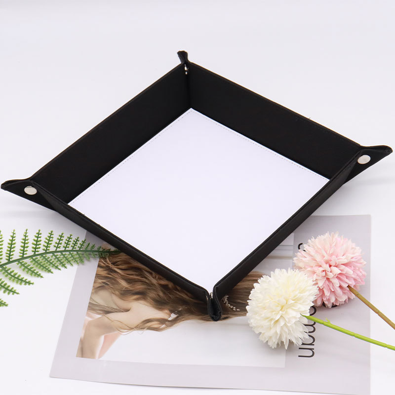 Hot selling Valet Tray Sublimation PU Leather foldable square display cash folding Coin Oxford Fabric Storage Tray