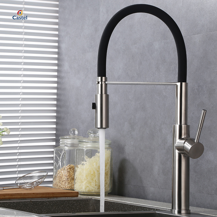 Stainless Steel Kitchen Sink Faucet With Pull Out Sprayer And Swivel Flexible Silicone Tube Pull Out Kitchen Faucet