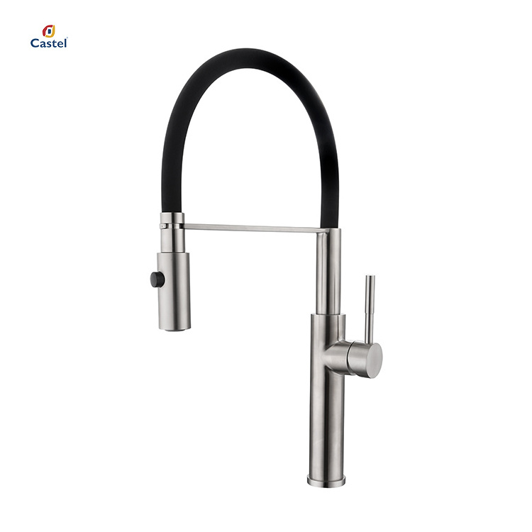 Stainless Steel Kitchen Sink Faucet With Pull Out Sprayer And Swivel Flexible Silicone Tube Pull Out Kitchen Faucet