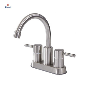 Factory Price Bathroom Faucet Brushed Nickel 2-handle 360 Degree High Arc Swivel Spout Centerset 4 Inch Vanity Sink Faucet