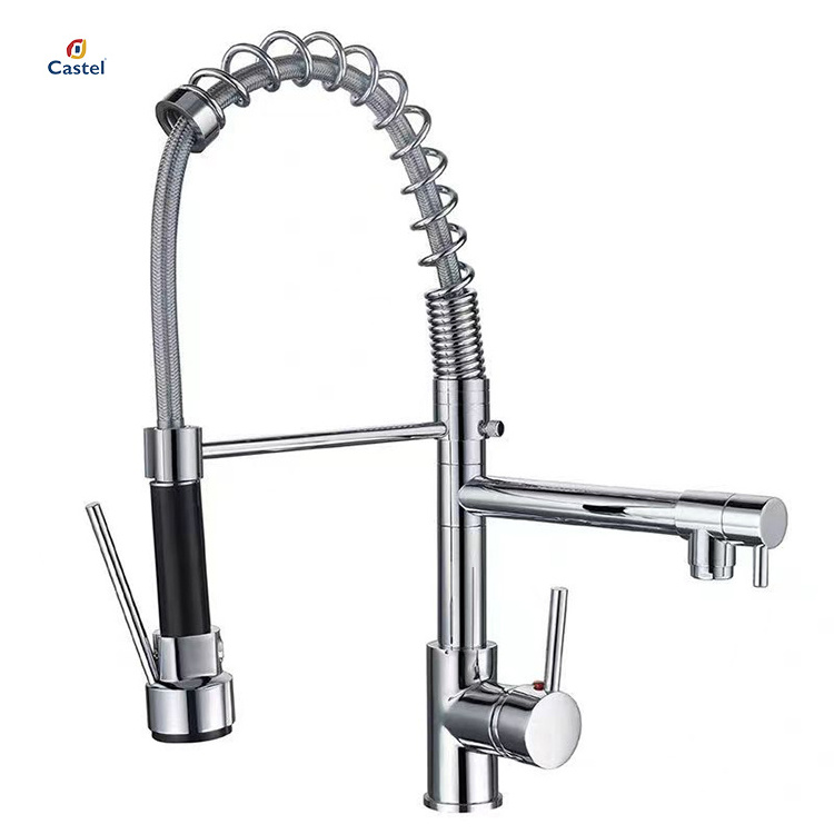 Excellent Quality Multi-functional Deck-mounted Tap Gold Silver Rotatable Pull Out Kitchen Faucet