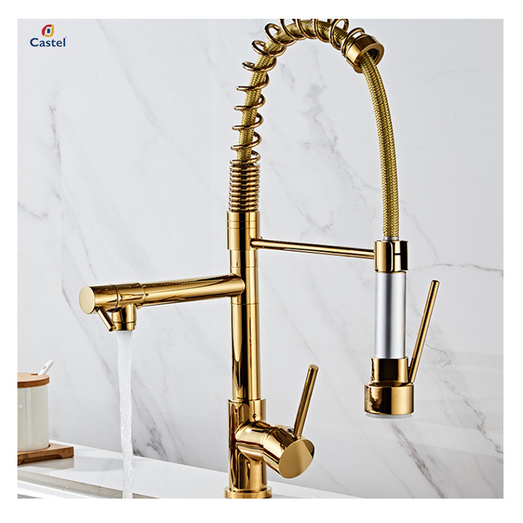 Excellent Quality Multi-functional Deck-mounted Tap Gold Silver Rotatable Pull Out Kitchen Faucet