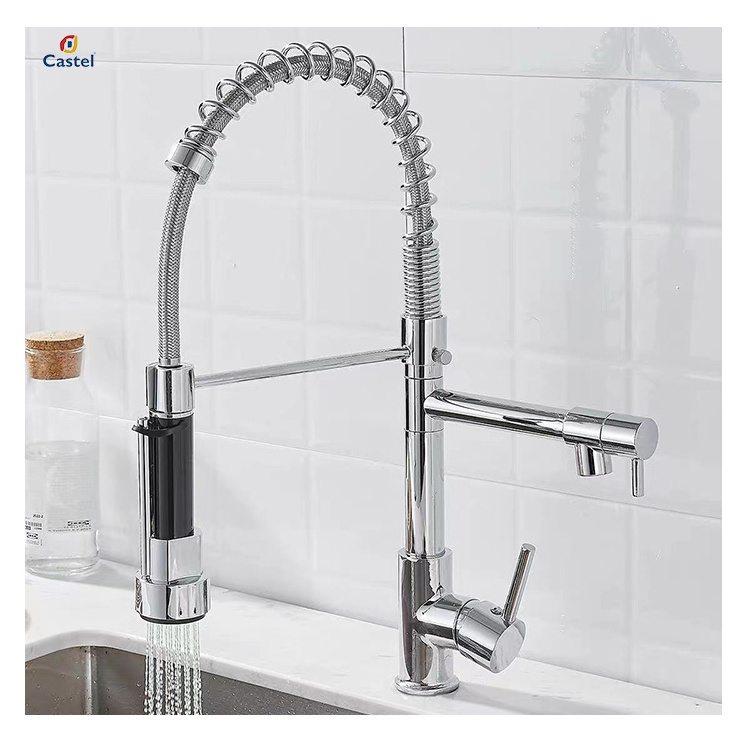 Excellent Quality Multi-functional Deck-mounted Tap Gold Silver Rotatable Pull Out Kitchen Faucet