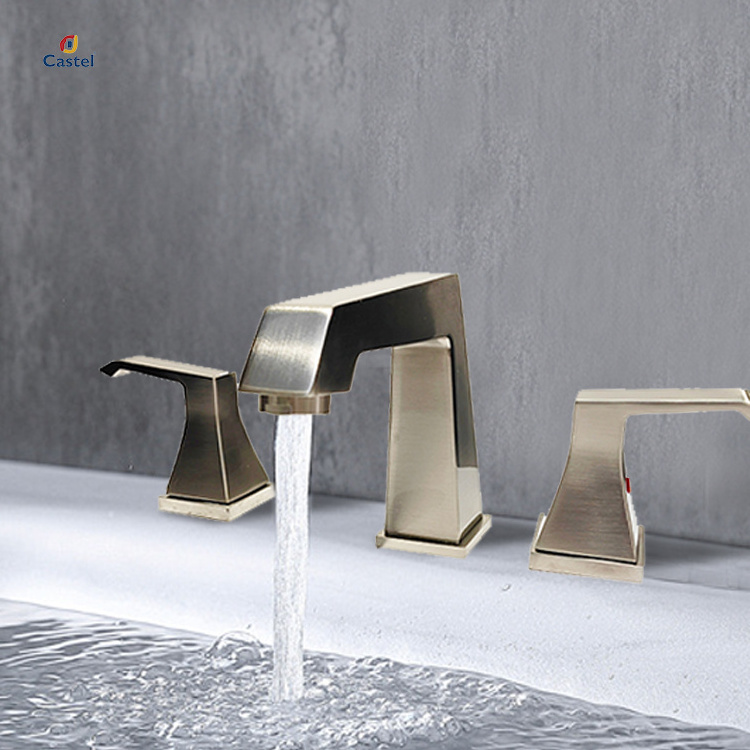 Deck Mounted 3 Holes Basin Faucet Nickel wire drawing Hot Cold Water Mixer Tap Stainless Steel Bathroom Sink Faucet