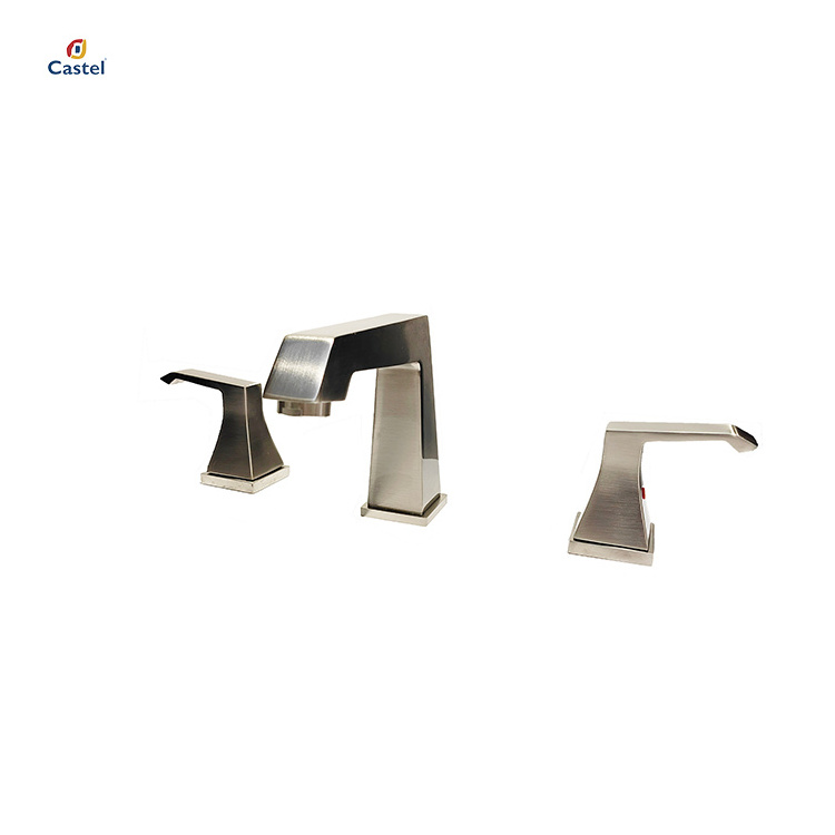 Deck Mounted 3 Holes Basin Faucet Nickel wire drawing Hot Cold Water Mixer Tap Stainless Steel Bathroom Sink Faucet