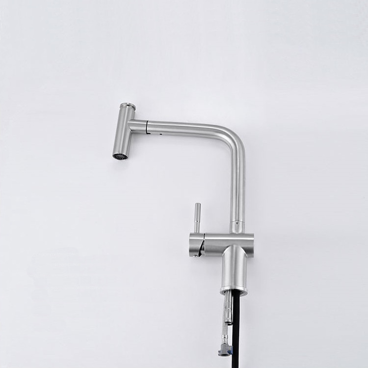 Customized Stainless Steel Faucet Hot And Cold Mixer Kitchen Tap Pull Down Solid Spring Loaded Sprayer Single Handle