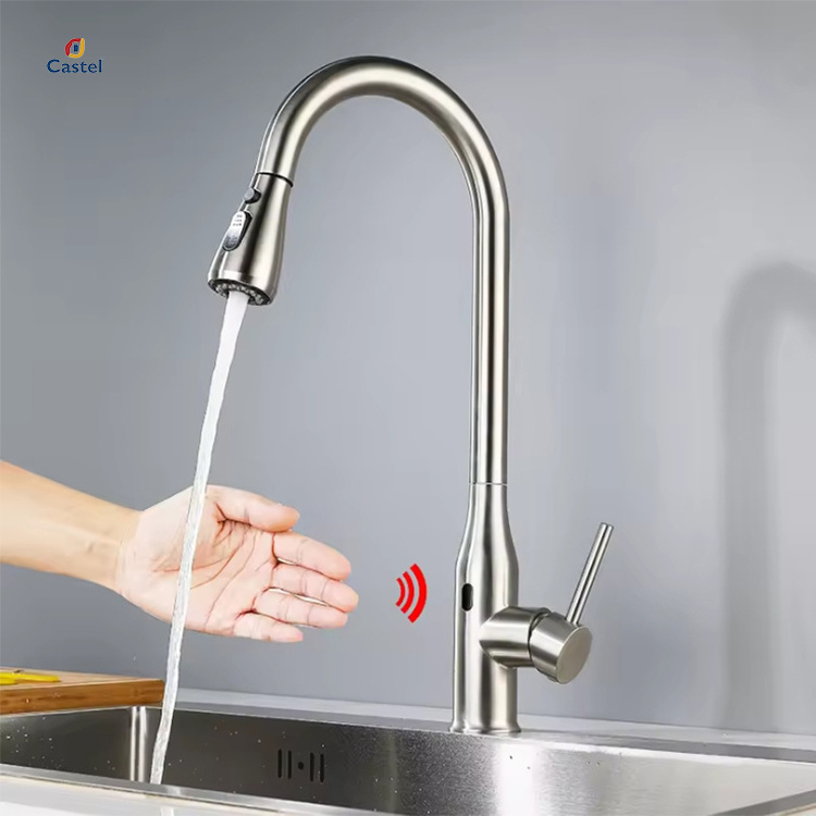 Brushed Nickel Kitchen Sink Mixer Smart Automatic Infrared Sensor Touchless Faucet