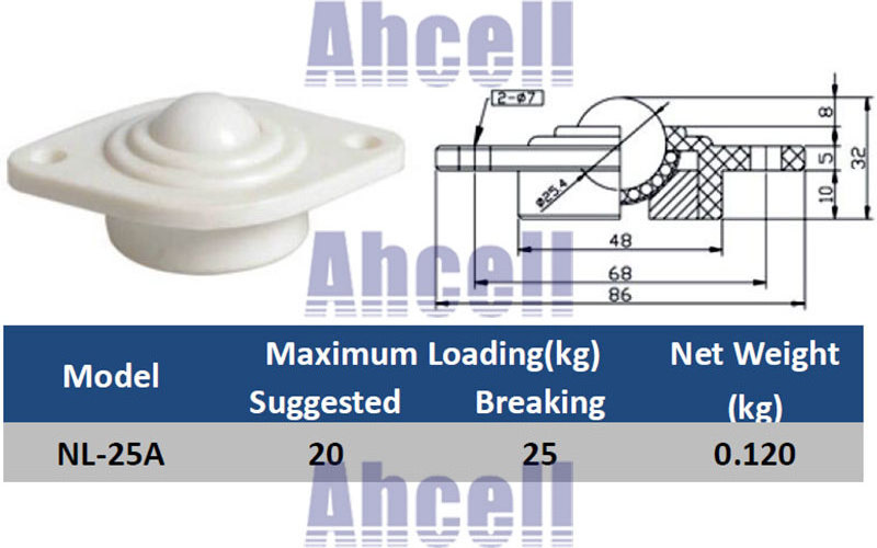 NL-19A NL-25A POM ABS nylon wheel electric plastic ball caster rubber gravity ball transfer conveyor roller